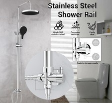 Stainless Steel Dual 2 Mixer Shower Heads Rainfall Rail Hose Riser Shower Kit UK