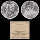 1949 $1 ICCS MS66 Blast White Commemorative Silver Dollar Canada Matthew Ship