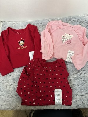 3 Jumping Beans Baby Girls Long Sleeve Bodysuits Red and Pink 9 mo NWT