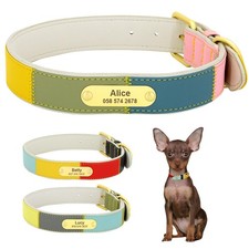 Personalized Dog Collar Soft Leather with Custom Metal Engraved Nameplate S-2XL