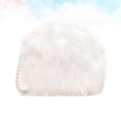 Fuzzy Flap Shoulder Bag White Hairy Plush Crossbody for Woman Round - Picture 9 of 12