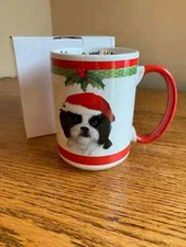 NEW 15-oz BLACK/WHITE SHIH TZU Christmas Holiday Mug Cup; Spoiled Rotten Dog