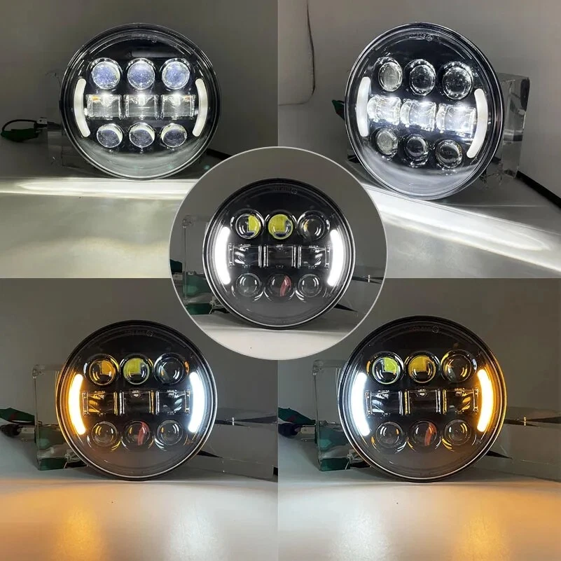 For Harley Sportster XL 883 1200 Dyna Black 5.75" LED Headlight High Low Beam  - Image 3 of 4