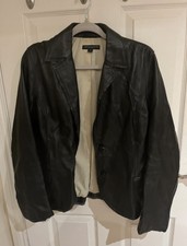 Ladies Betty Jackson Black Real Leather Jacket Size 12