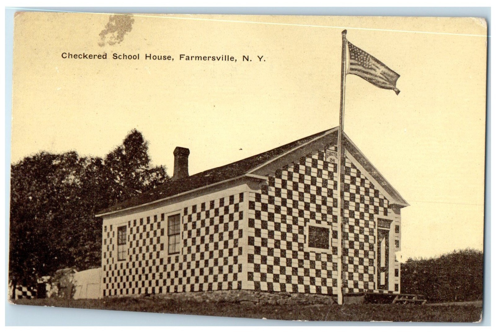 c1910 Checkered School House Exterior Building Farmersville New York NY Postcard eBay