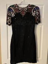 SCALA Vintage Silk black beaded Midi Dress size medium