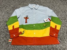 NEW Disney Shirt Adult Medium Blue Green Mickey Mouse Embroidered Button Up Park