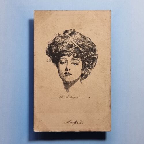 Gibson Girl Postcard 1908 Iconic Feminine Ideal Pen & Ink Drawing Artist Signed - Afbeelding 1 van 2