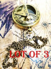 Antique Brass Sundial Compass Pocket Push Button Maritime Vintage Collectible