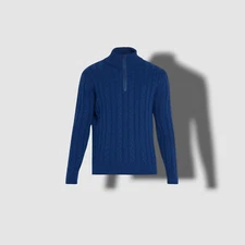 $897 Bergdorf Goodman Men's Blue Cashmere Ribbed Quarter-Zip Sweater Sz M