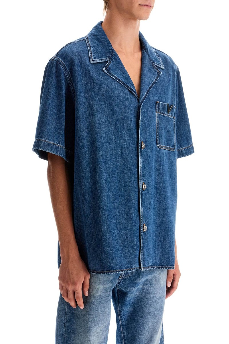 Tシャツ・カットソー VALENTINO Valentino Garavani denim shirt (V3DB03LAL4 558) VALENTINO GARAVANI Denim bowling shirt Men Tg. L 5V3DB03BAA3
