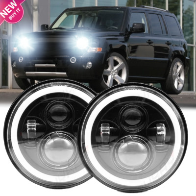 For 2008-2016 Jeep Patriot Pair 7'' inch Round LED Headlights DRL Projector Lamp