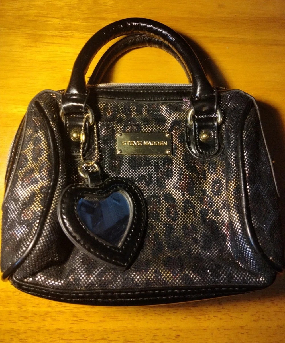 STEVE MADDEN Small Satchel Style Handbag - Gold and Black Animal