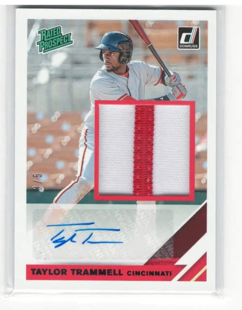2019 Donruss Rated Prospect Material Black #9 Taylor Trammell Auto Jersey /5