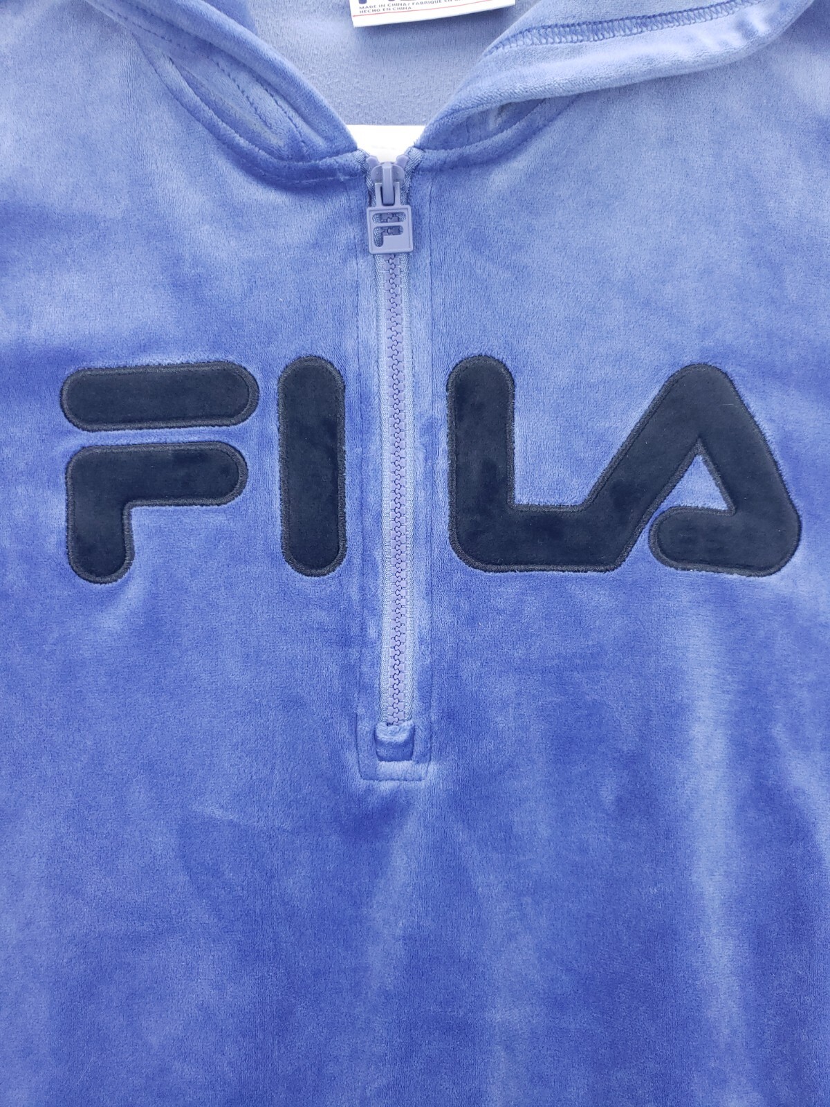 Giacca con cappuccio FILA logo donna viola blu 1 2 zip velluto XL