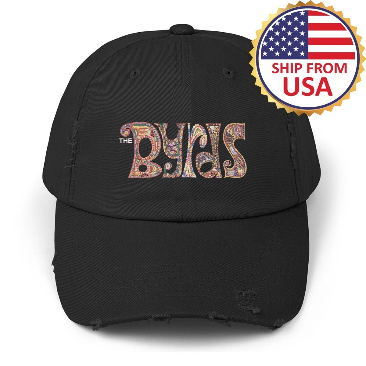 The Byrds Black Distressed Hat Baseball Cap