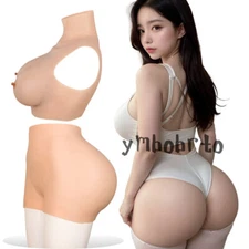 Silicone Hip Butt Lifter Shaper Pants+ Silicone Breastplates Fake Boobs C-G Cup
