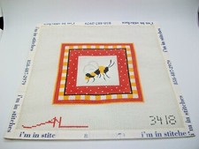 Needlepoint Fabric Canvas BUMBLEBEE 9 1/2" x 9 1/2" OD Hand Painted Signed