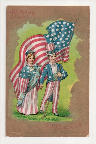 G-642 Memorial Day Greetings Postcard Girl and Boy Flag Patriotic | eBay