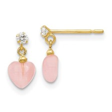Madi K Kid's Earring 14k CZ Pink Cat's Eye Solid Heart Drop and Dangle