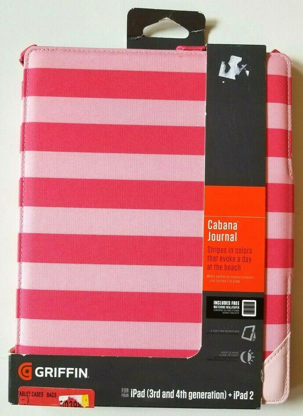 Griffin Folio Case Cabana Journal iPad 3rd, 4th Generation + iPad 2 Pink Stripe