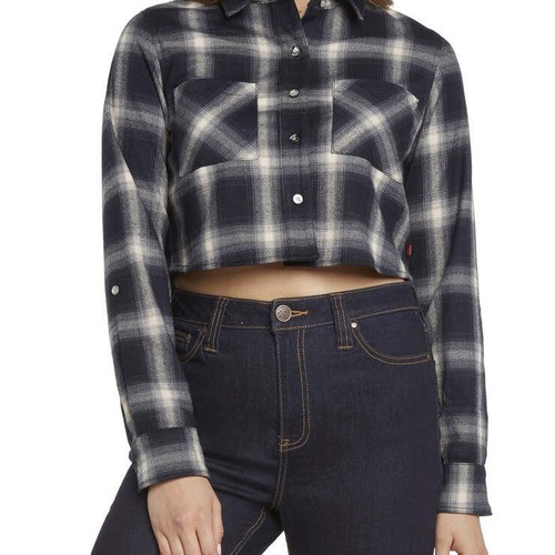 Dickies Shirt Size XL Womens Cropped 100% Cotton Plaid Check Long Sleeves 38"C - Picture 4 of 15