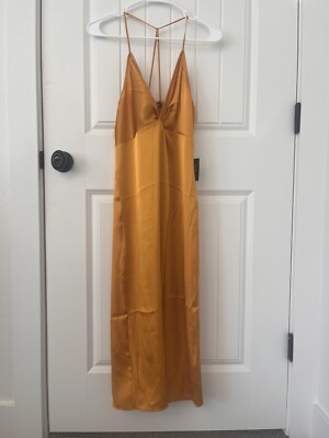 NEW EXPRESS $88 GOLDEN YELLOW SATIN TWIST FRONT SLIP