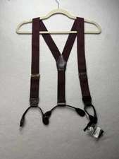NWT Men's Wearhouse Elastic Suspenders Maroon Red Solid Leather Button Loop Tips