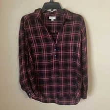 Loft Women Plaid W/Gold Thread Accents Blouse; Sz. S; Christmas, Holidays