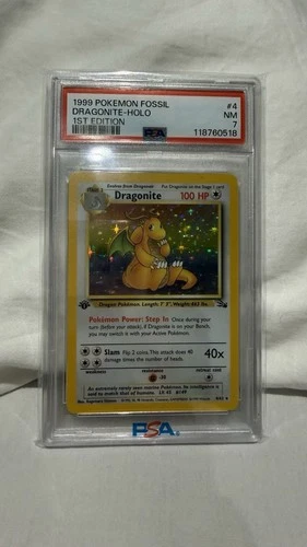 1999 POKEMON FOSSIL 1ST EDITION  #4 DRAGONITE-HOLO PSA 7