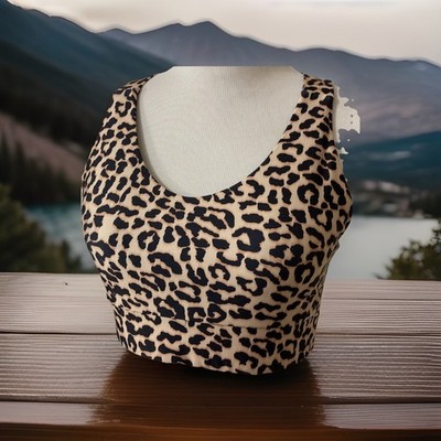 Leopard Print Racerback Sports Bra Sz M Kyodan Padded Smooth Form Fitting
