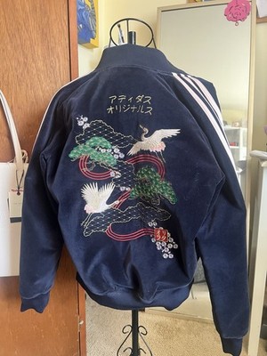 adidas Originals Embroidered Zip Varsity Jacket Navy Black Japan