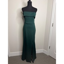 Showpo Emerald Green Strapless Maxi Dress Folded Neckline Front Slit Size 6