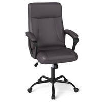 GYMAX Upholstered Executive Chair Ergonomic Computer Desk Chair Brown