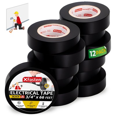 Electrical Tape Black 3/4 Inch x 66 Feet 12-Pack (792 Feet Total) UL/CSA List...