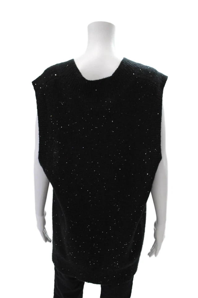 Осень кашемир женщин V шеи кашемир блестки вязаный свитер жилет черный средний - Изображение 3 из 4