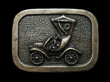 KJ09111 COOL VINTAGE 1970s  ANTIQUE AUTOMOBILE BUGGY  BRASSTONE BELT BUCKLE