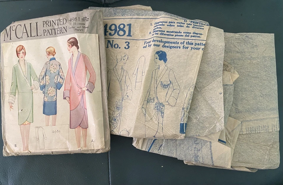 Very rare 1920’s Vintage McCall 4981 Sewing Pattern wrap dress coat 36-38” bust - Image 3 of 4