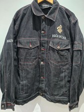 vintage rockawear mens Denim Jacket large Y2K Hip Hop Jay Z Era Embroidered
