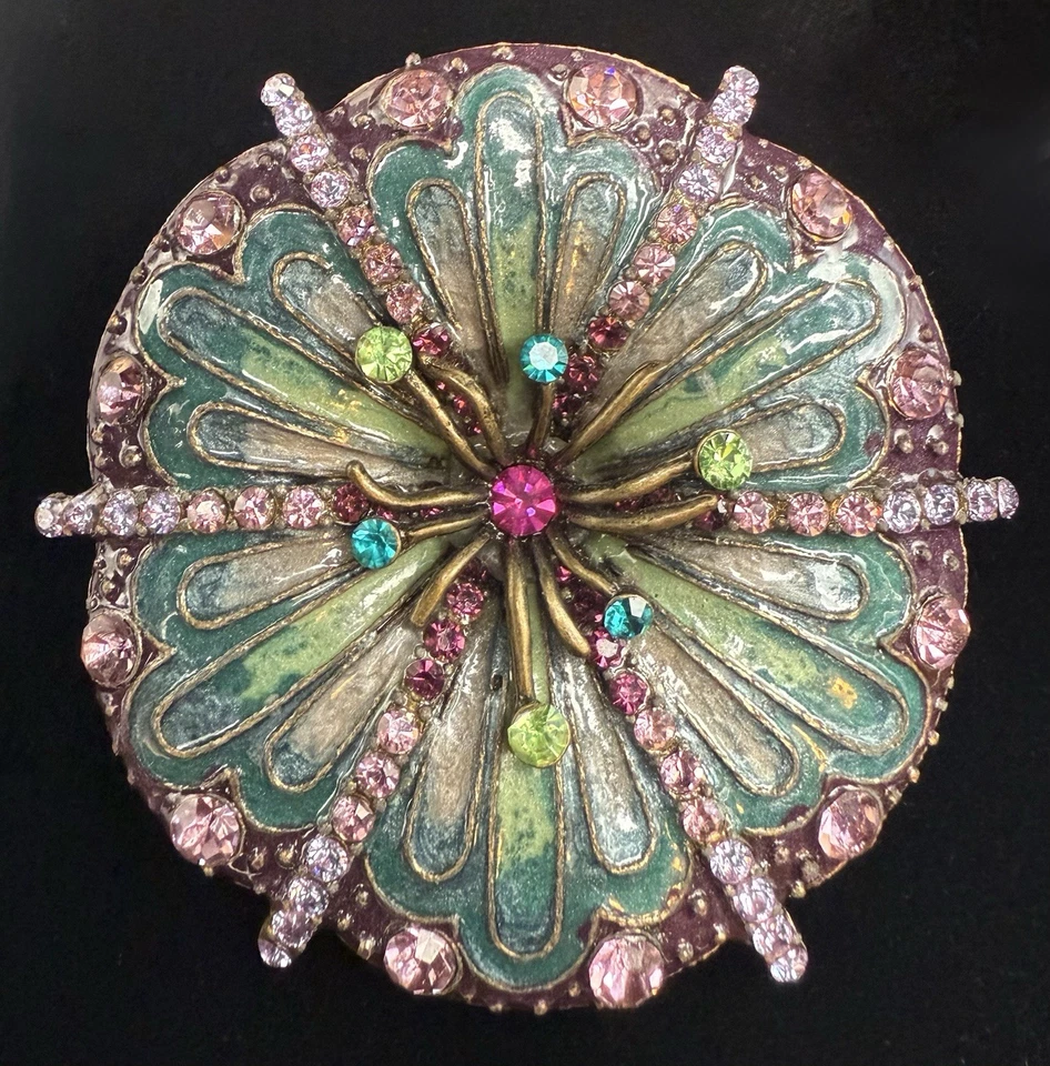 Precioso broche prendedor grande Estate Jay Strongwater estilo flor esmalte joyería