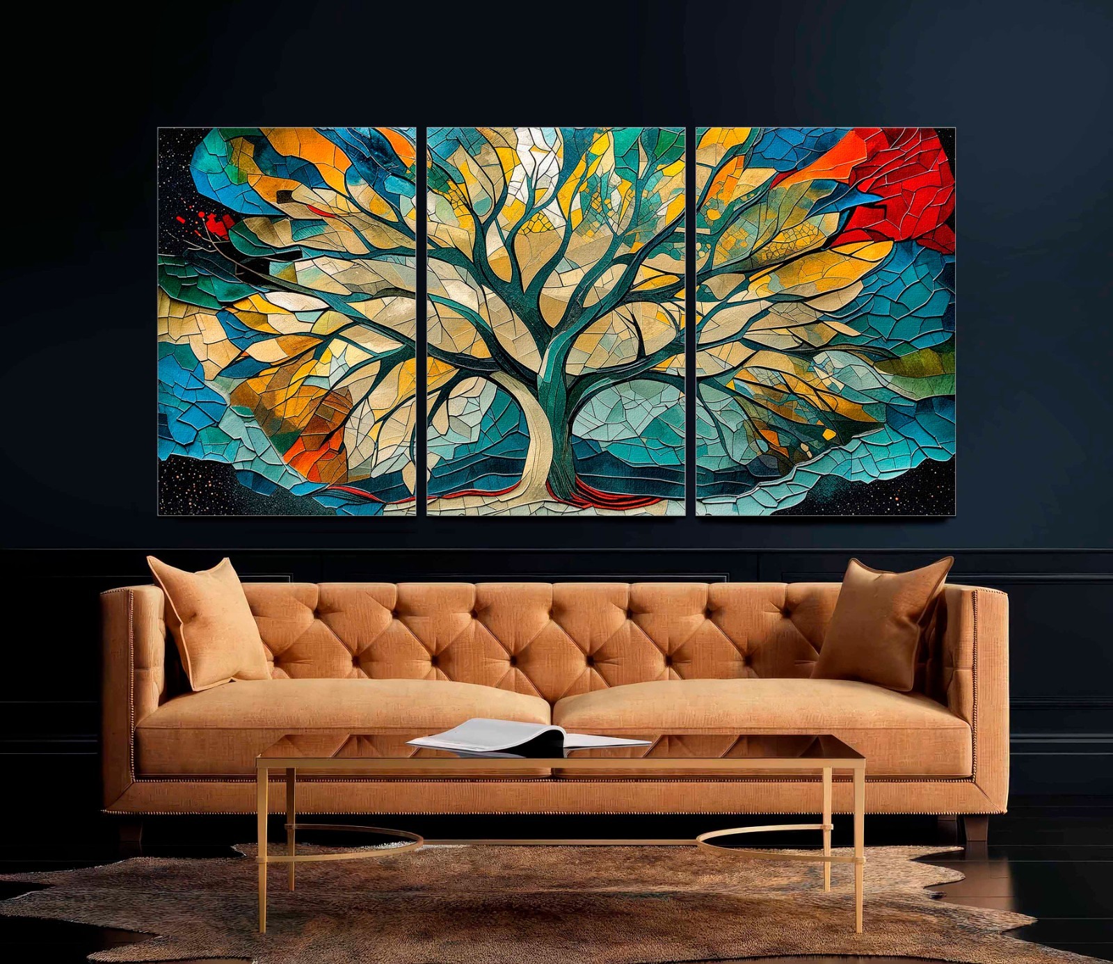 Tree of Life Mandala Canvas Set, Yggdrasil Large 3 Panel Wall Art, Nature Art