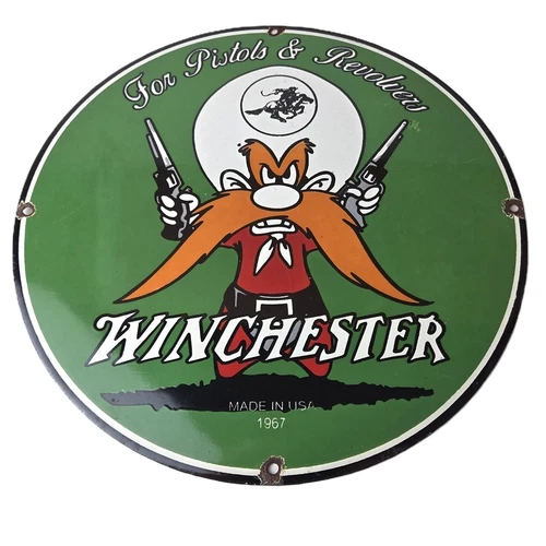 Vintage Winchester Porcelain Sign - Pistols Shooter Gas Service Pump Sign