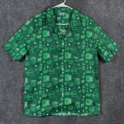 GEEKSOUTFIT Shirt Mens Small Green Excel Graphic Button Up Short Sleeve Geek