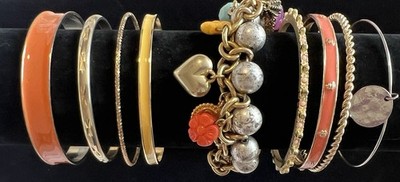Lot Of 10 Piece Lot Gold Tone Orange & Yellow Enamel Bangle Bracelet Jewelry D18