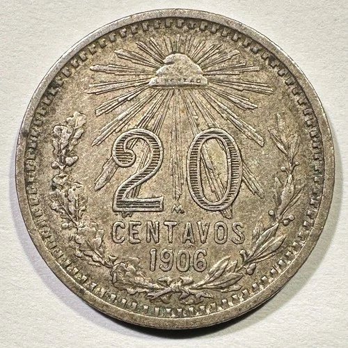 Photo of a 1906 Mexico 20 Centavos Silver from an eBay listing that sold on Jul 11, 2026