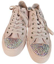 Converse Women s 7 Pink Canvas Low Top Sneakers Rhinestone Toe Sparkle Bling