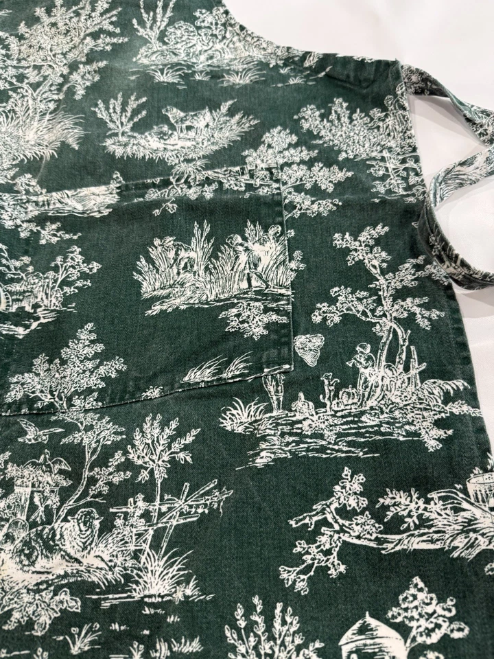Delantal Williams Sonoma verde y marfil de colección diseño raro hecho en EE. UU. Foto 2 de 4