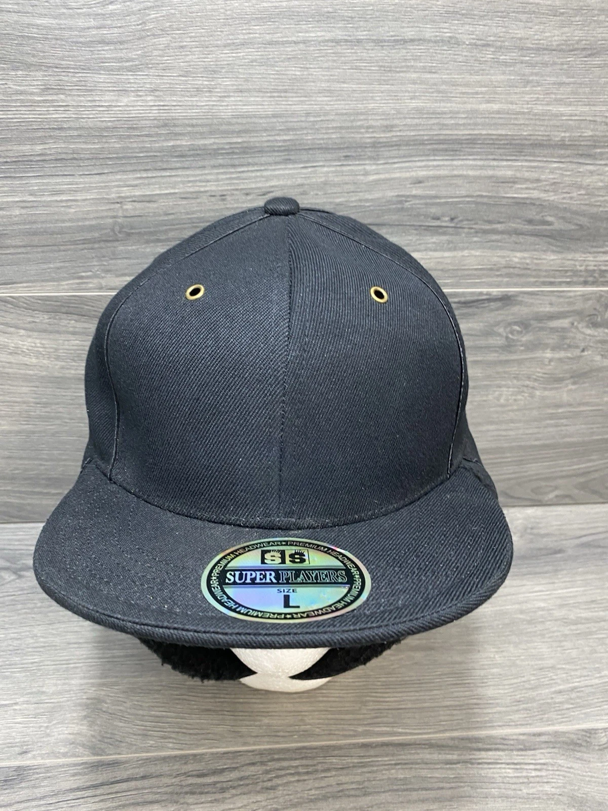 Super Players Earflap Trapper Hat Black Sz Large