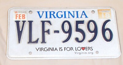 Virginia Vehicle Car License Plate State Tag Virginia is for Lover 2018 VLF-9596