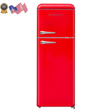 7.5 Cu. Ft. Retro Mini Fridge in Red with Rounded Corners and Top Freezer